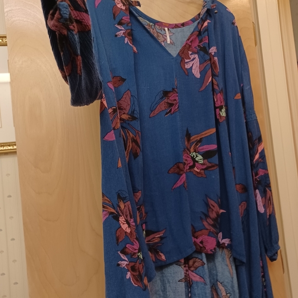 Free People Blue Floral navy magenta tunic dress M - Picture 2 of 13